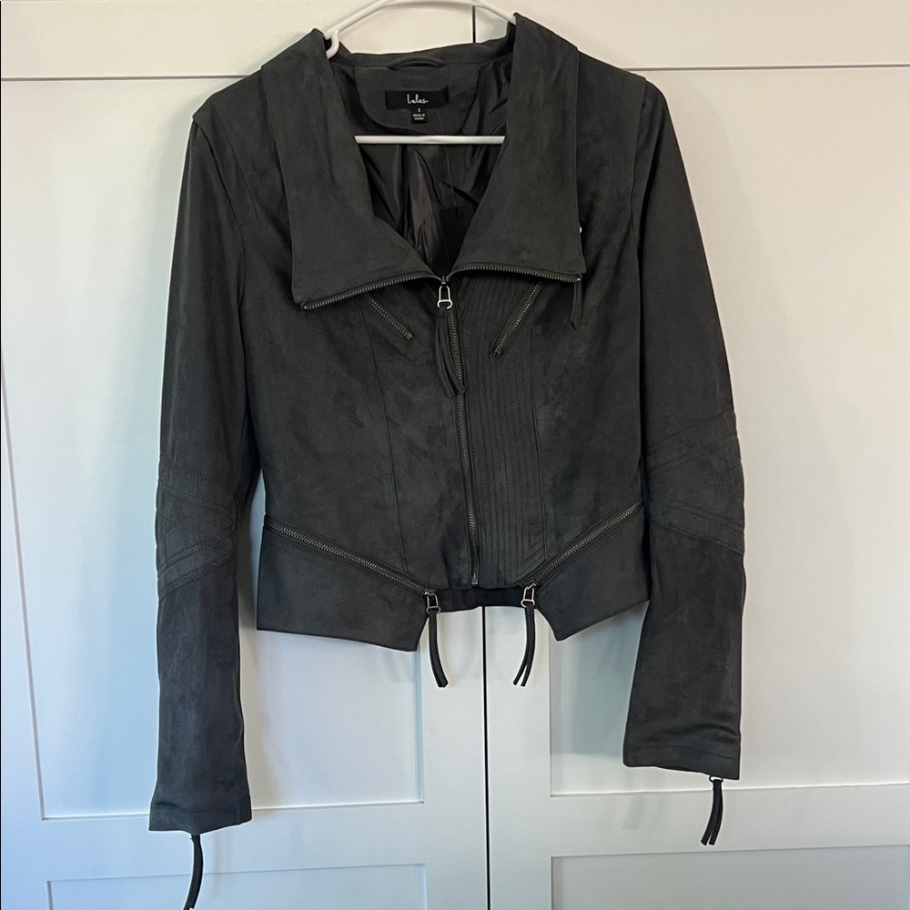 Lulu's Charcoal Suede Moto Jacket
